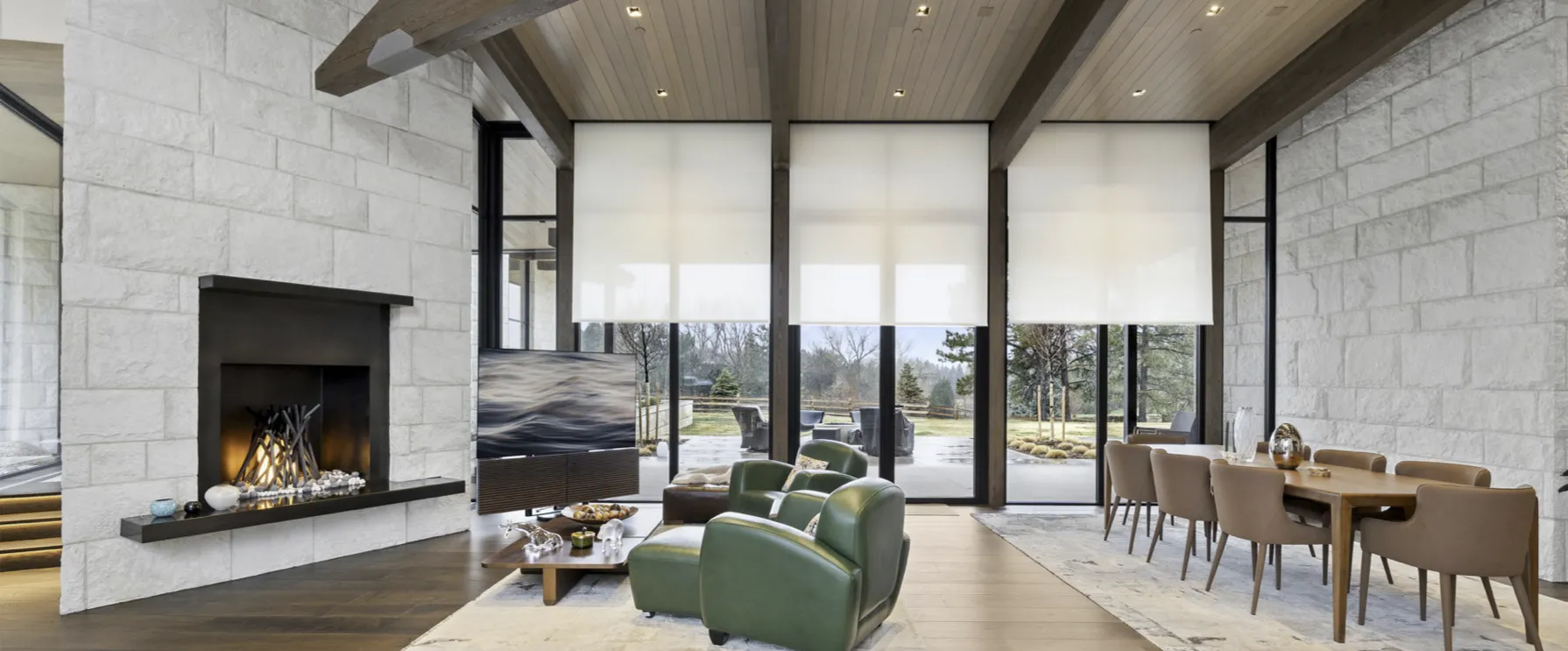 Luxury residential living room with architectural recessed and decorative lighting